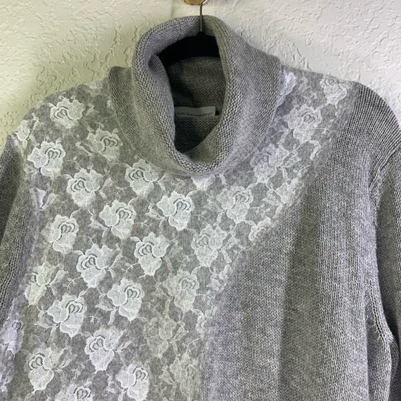 SOFT SURROUNDINGS Claudette Cowl Turtle Neck Long Tunic Knit Lace Wool Sweater - Picture 3 of 12